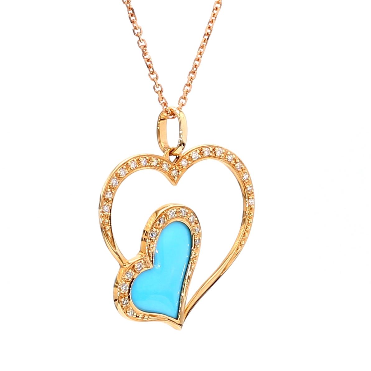 Natural Turquoise and White Diamond .49 Carat TW Rose Gold Reversible Pendant