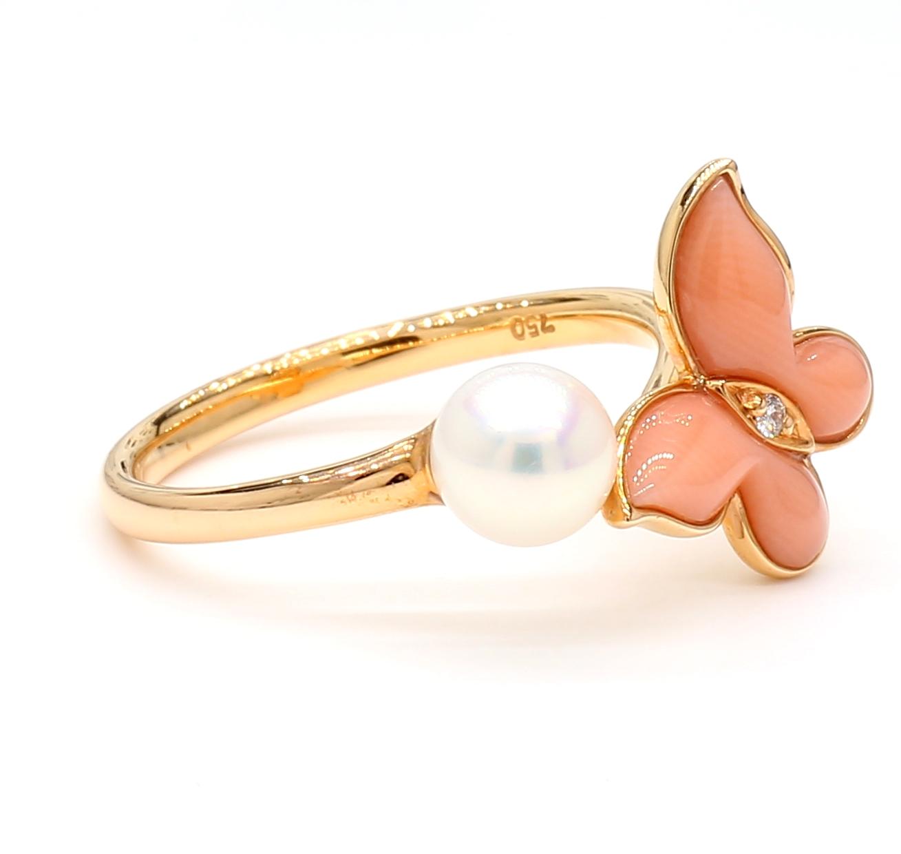 Natural Pearl and White Diamond .55 Carat TW Rose Gold Fashion Ring
