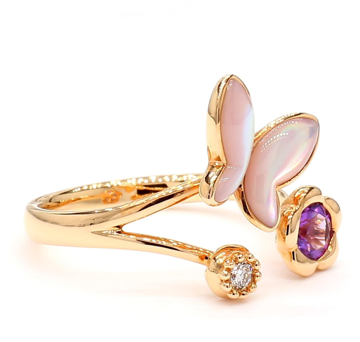 Natural Amethyst and White Diamond .32 Carat TW Rose Gold Fashion Ring