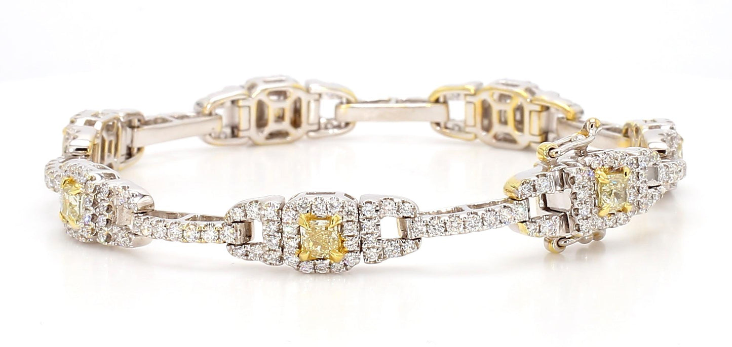 Natural Yellow Cushion Diamond 4.30 Carat TW Gold Tennis Bracelet