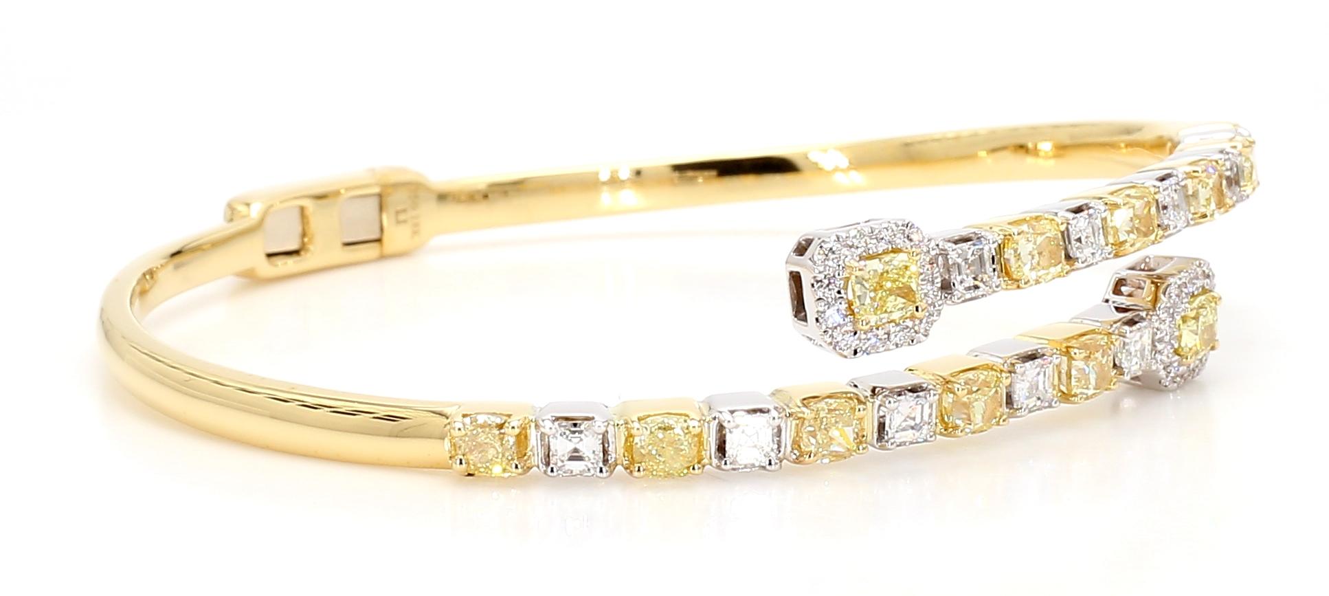 Natural Yellow Cushion Diamond 3.52 Carat TW Gold Cuff Bracelet