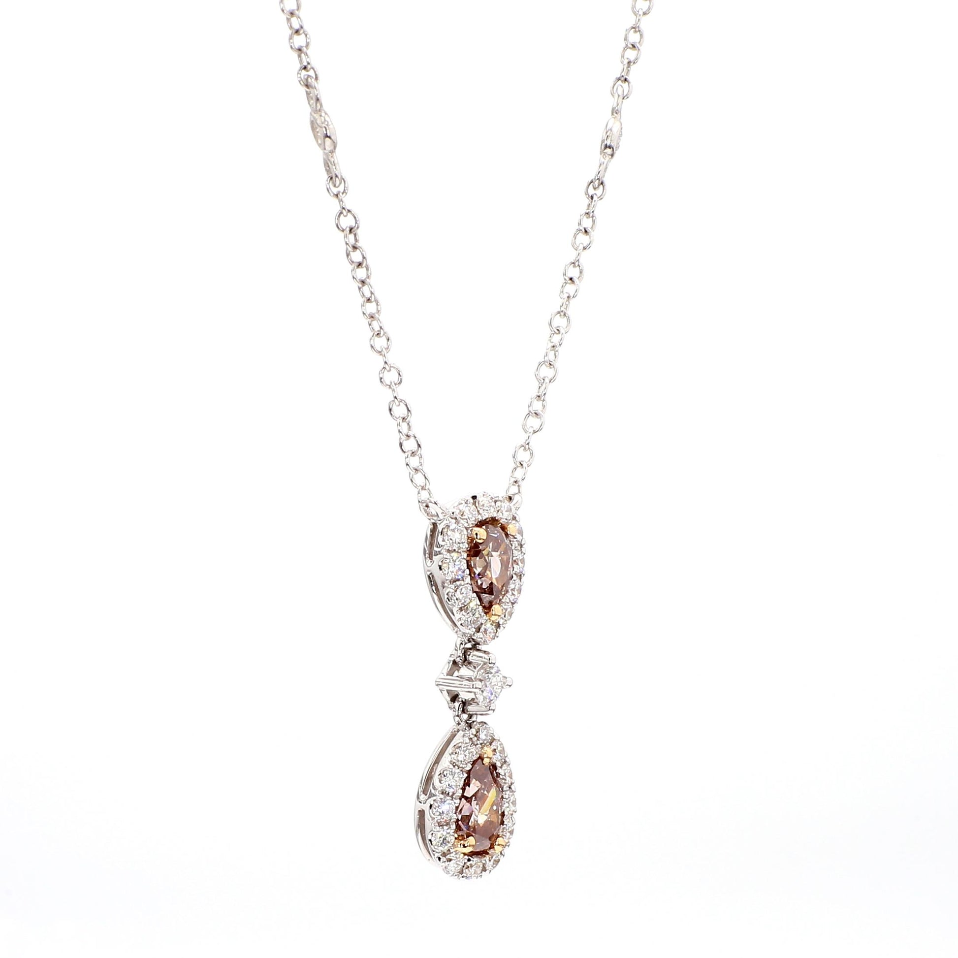 GIA Certified Natural Brown Pear Diamond 1.08 Carat TW Gold Necklace