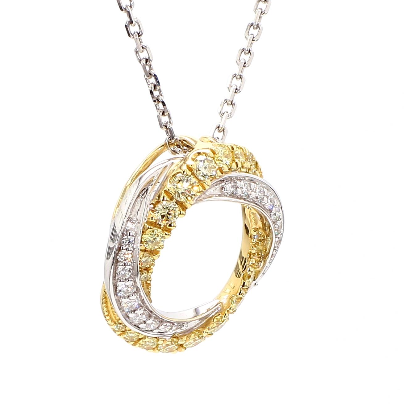 Natural Yellow Round and White Diamond .63 Carat TW Gold Drop Pendant