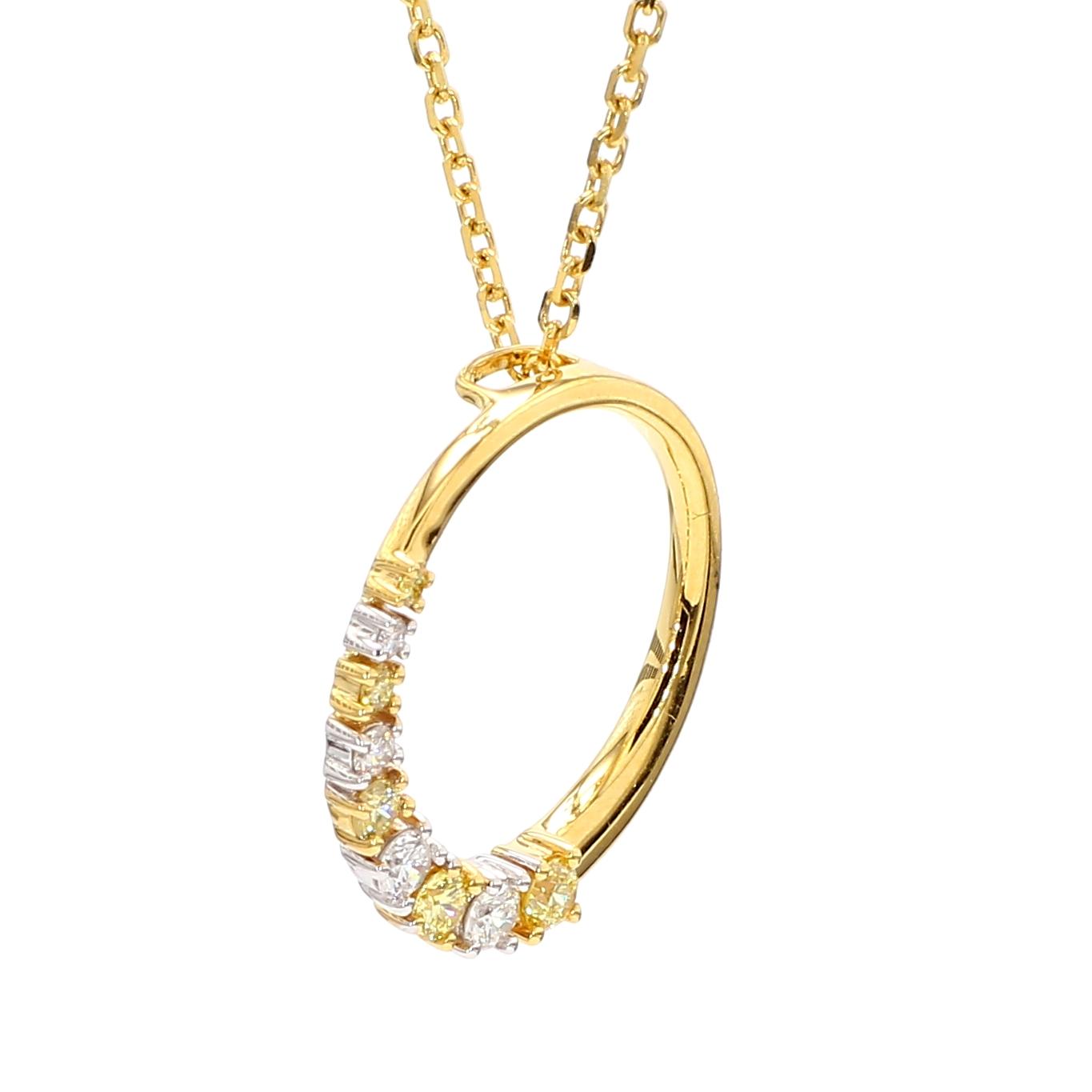 Natural Yellow Round and White Diamond .32 Carat TW Gold Drop Pendant