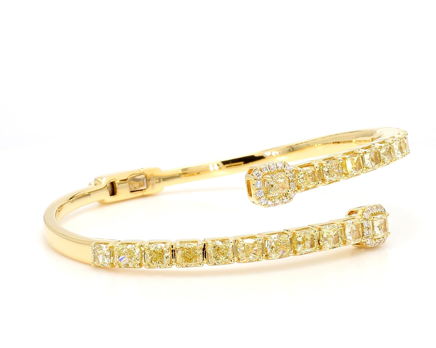 Natural Yellow Cushion Diamond 7.34 Carat TW Gold Cuff Bracelet