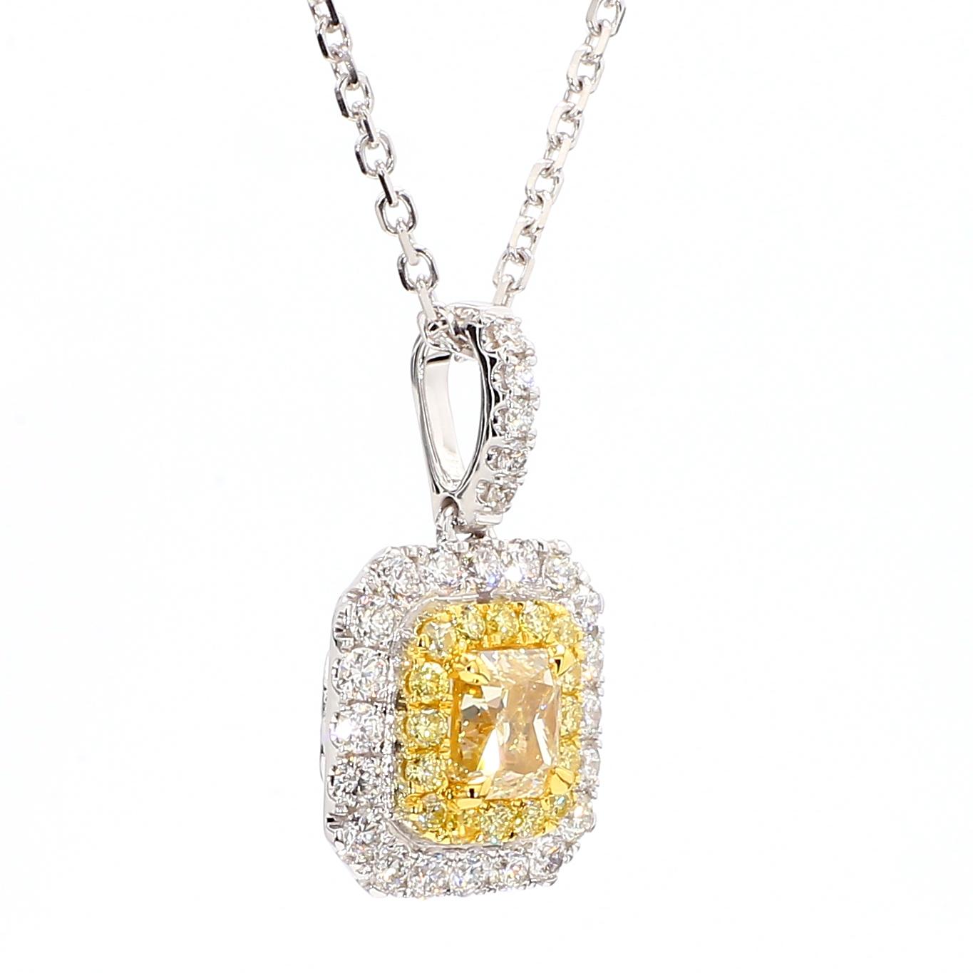 GIA Certified Natural Yellow Radiant Diamond 1.47 Carat TW Gold Drop Pendant