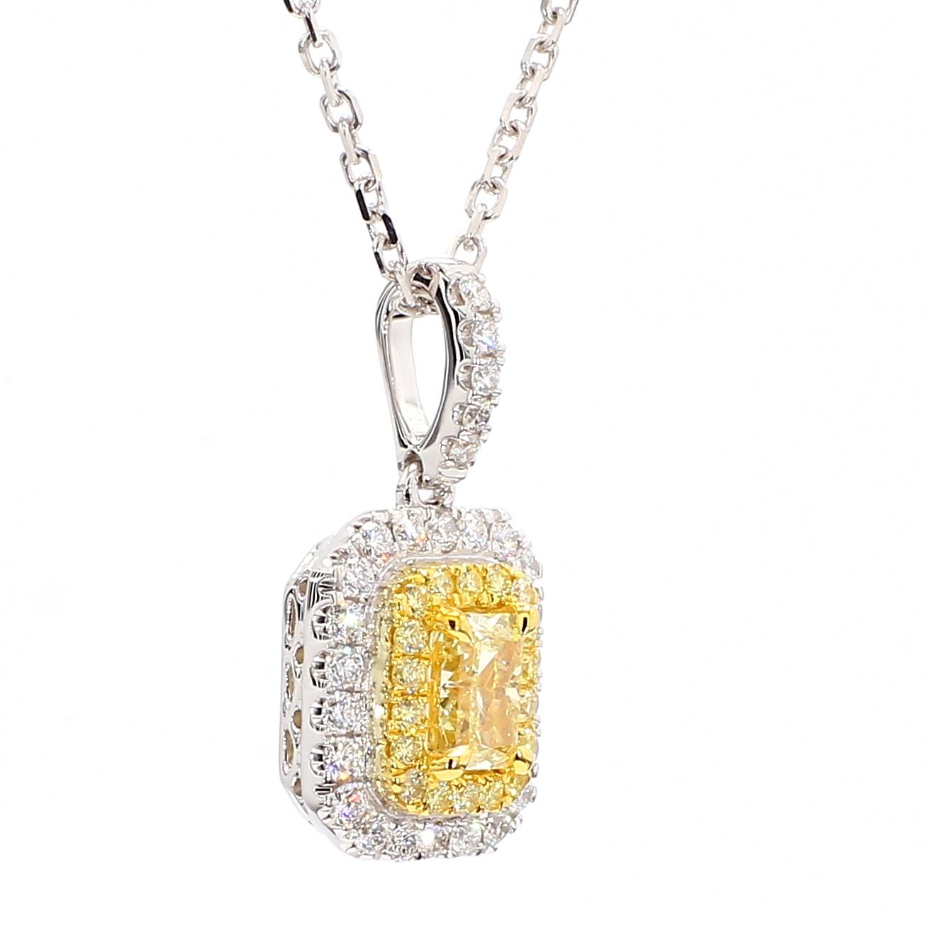 GIA Certified Natural Yellow Radiant Diamond 1.17 Carat TW Gold Drop Pendant