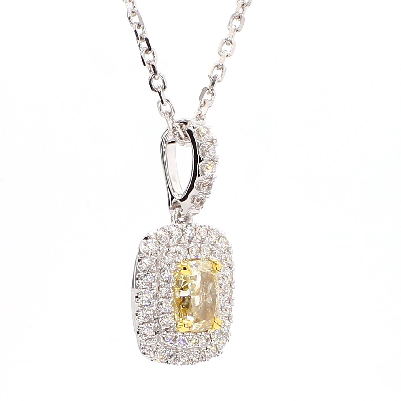 GIA Certified Natural Yellow Cushion Diamond 1.08 Carat TW Gold Drop Pendant