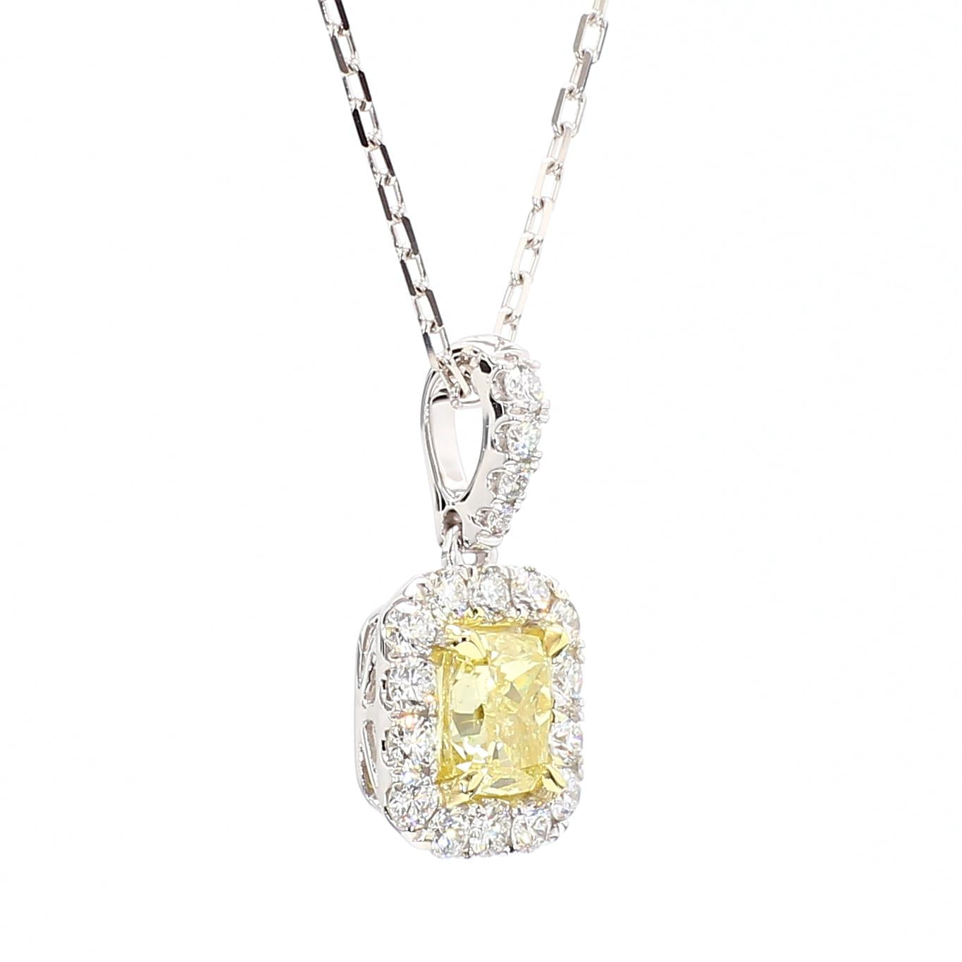 GIA Certified Natural Yellow Cushion Diamond 1.45 Carat TW Gold Drop Pendant