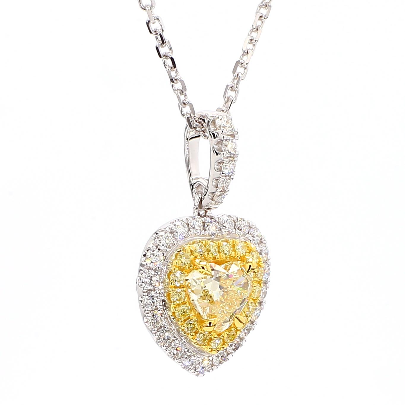 GIA Certified Natural Yellow Heart Diamond 1.57 Carat TW Gold Drop Pendant