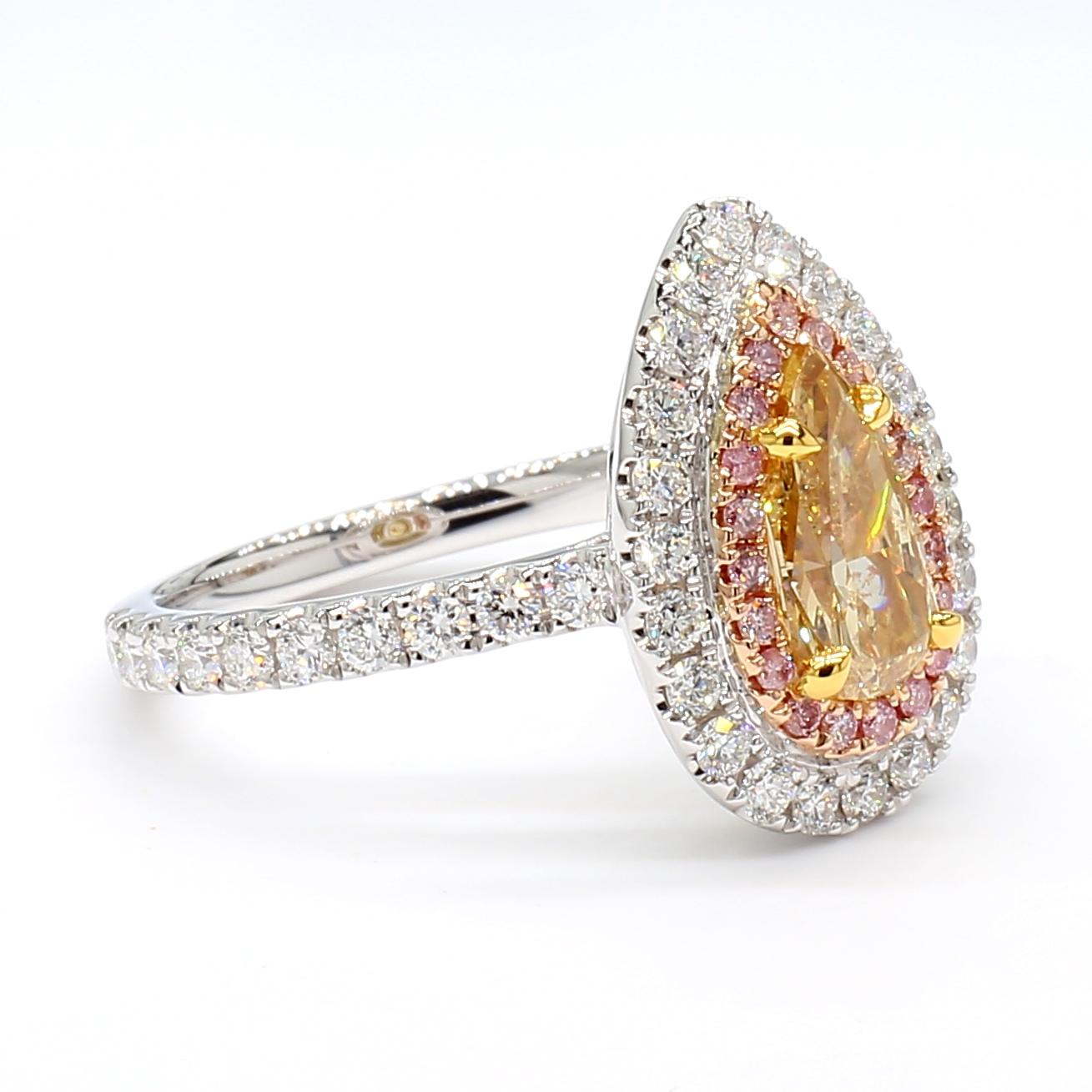 GIA Certified Natural Yellow Pear Diamond 1.80 Carat TW Gold Cocktail Ring