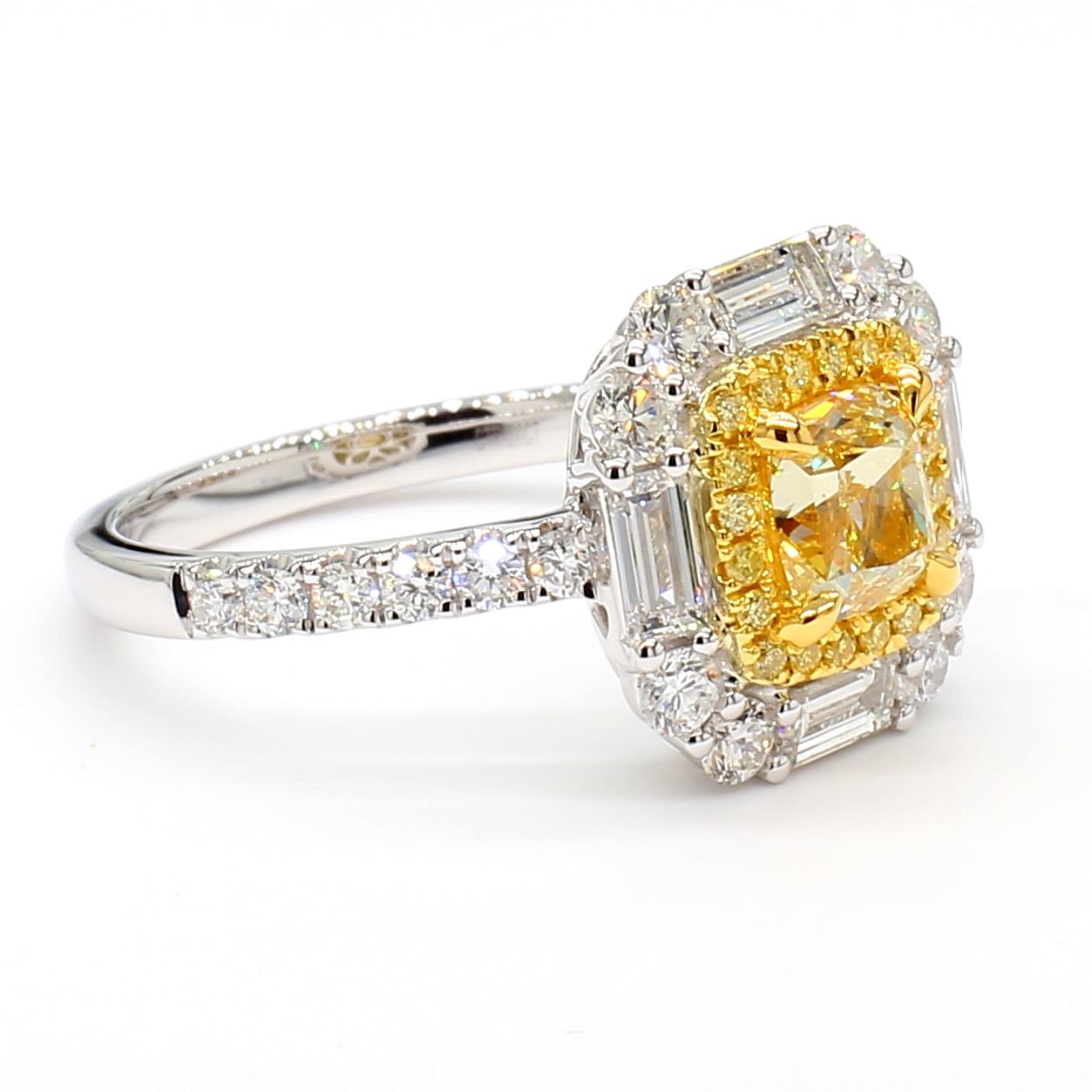 GIA Certified Natural Yellow Cushion Diamond 2.14 Carat TW Gold Cocktail Ring