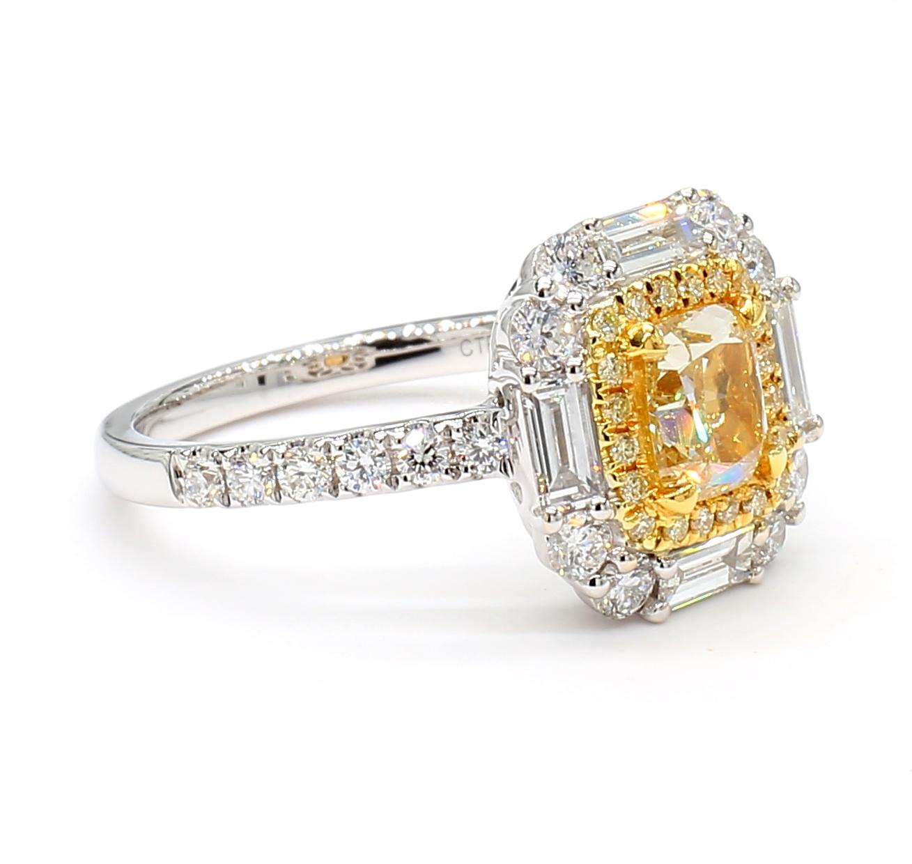 GIA Certified Natural Yellow Cushion Diamond 2.02 Carat TW Gold Cocktail Ring