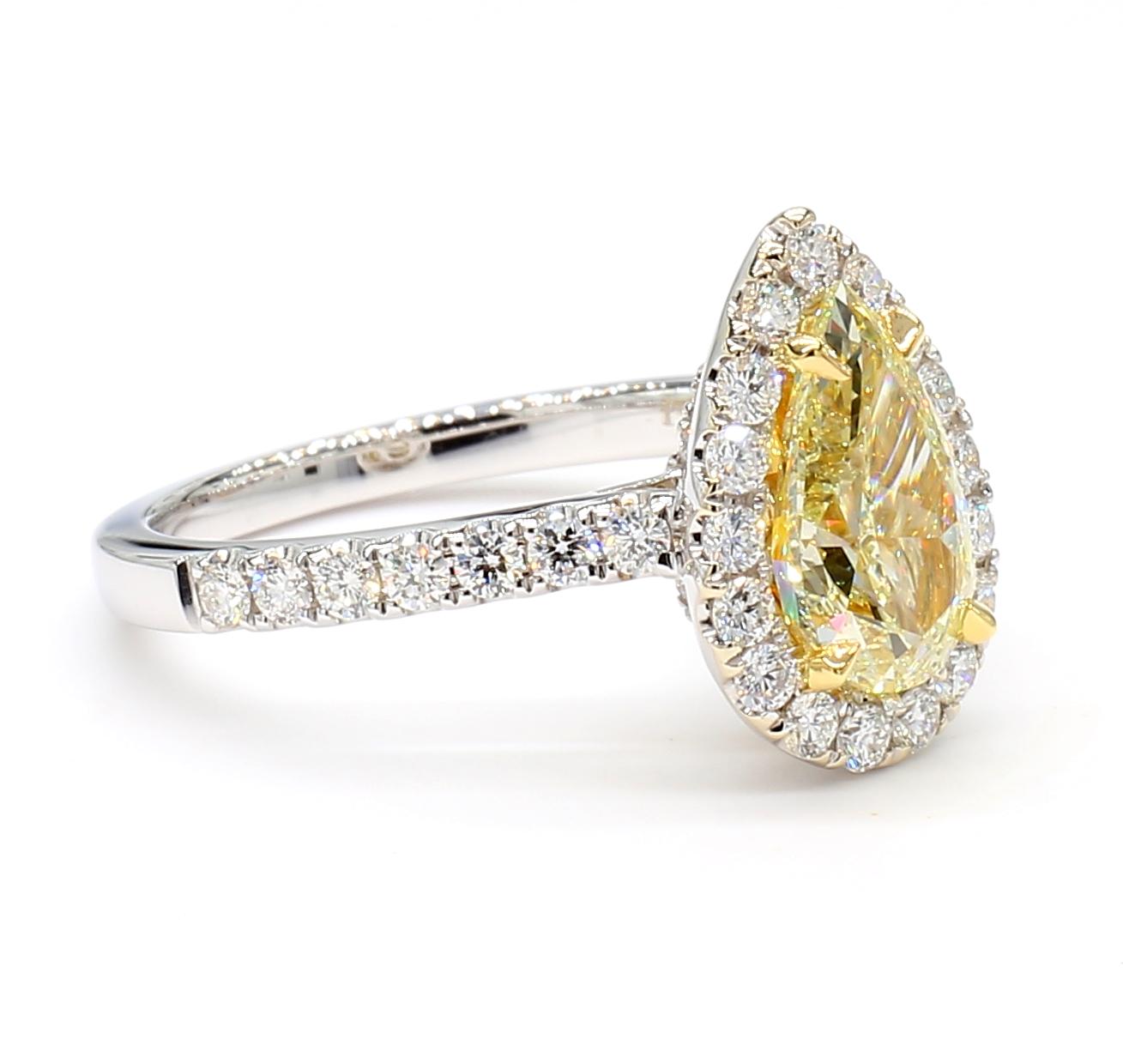 GIA Certified Natural Yellow Pear Diamond 2.18 Carat TW Gold Cocktail Ring