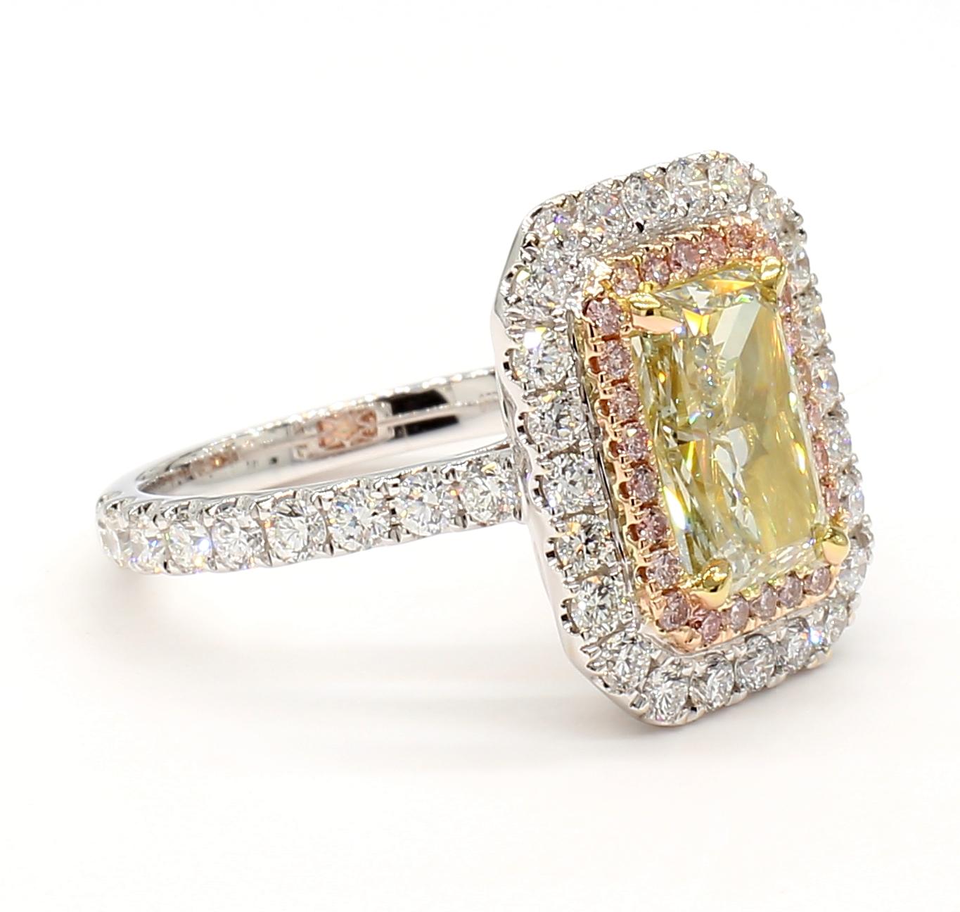 GIA Certified Natural Yellow Radiant Diamond 3.16 Carat TW Gold Cocktail Ring