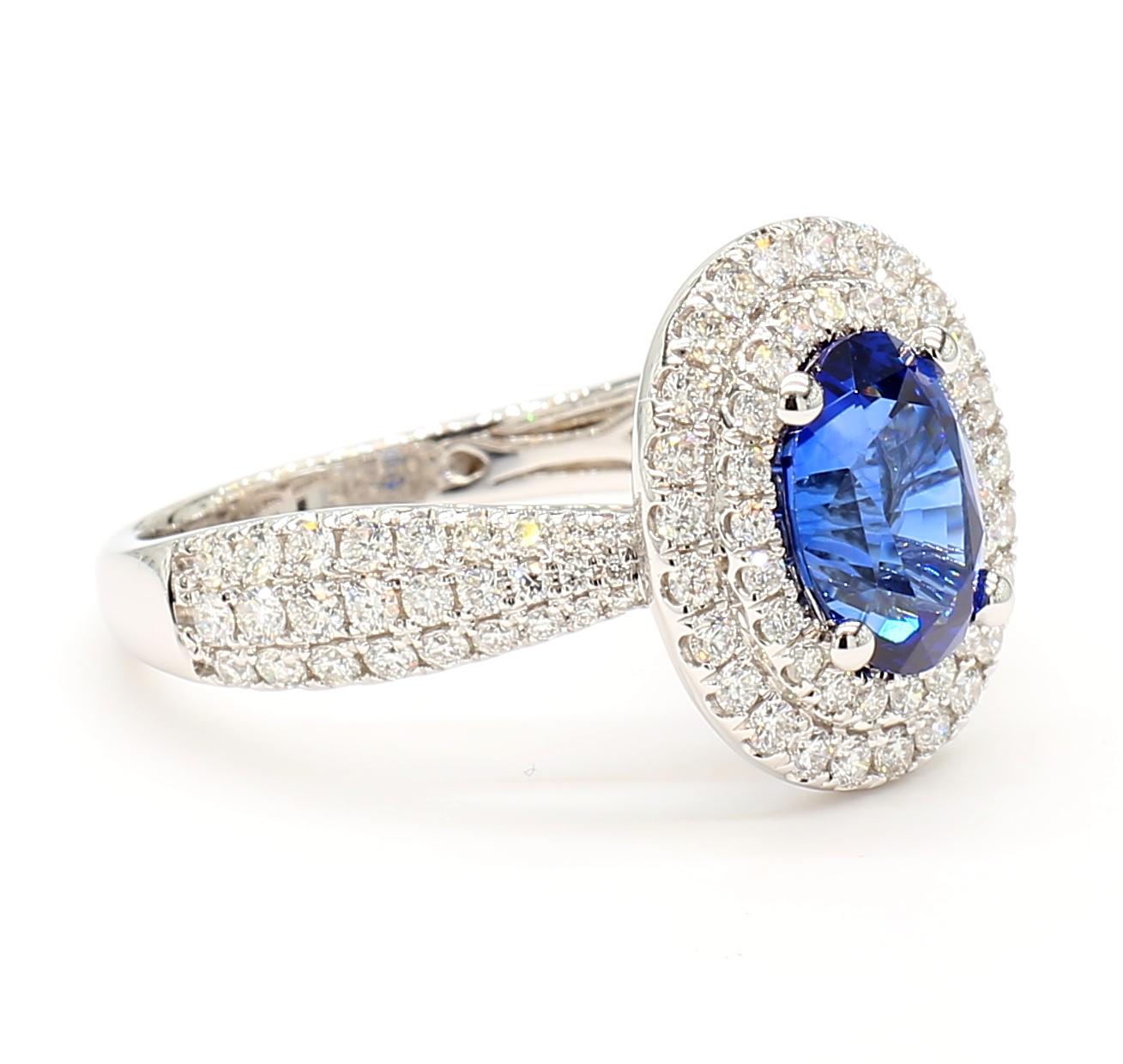 Natural Blue Oval Sapphire and White Diamond 2.81 Carat TW Gold Cocktail Ring