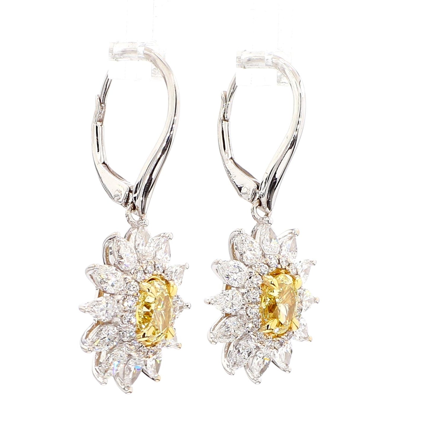 Natural Yellow Pear Diamond 2.80 Carat TW Gold Drop Earrings