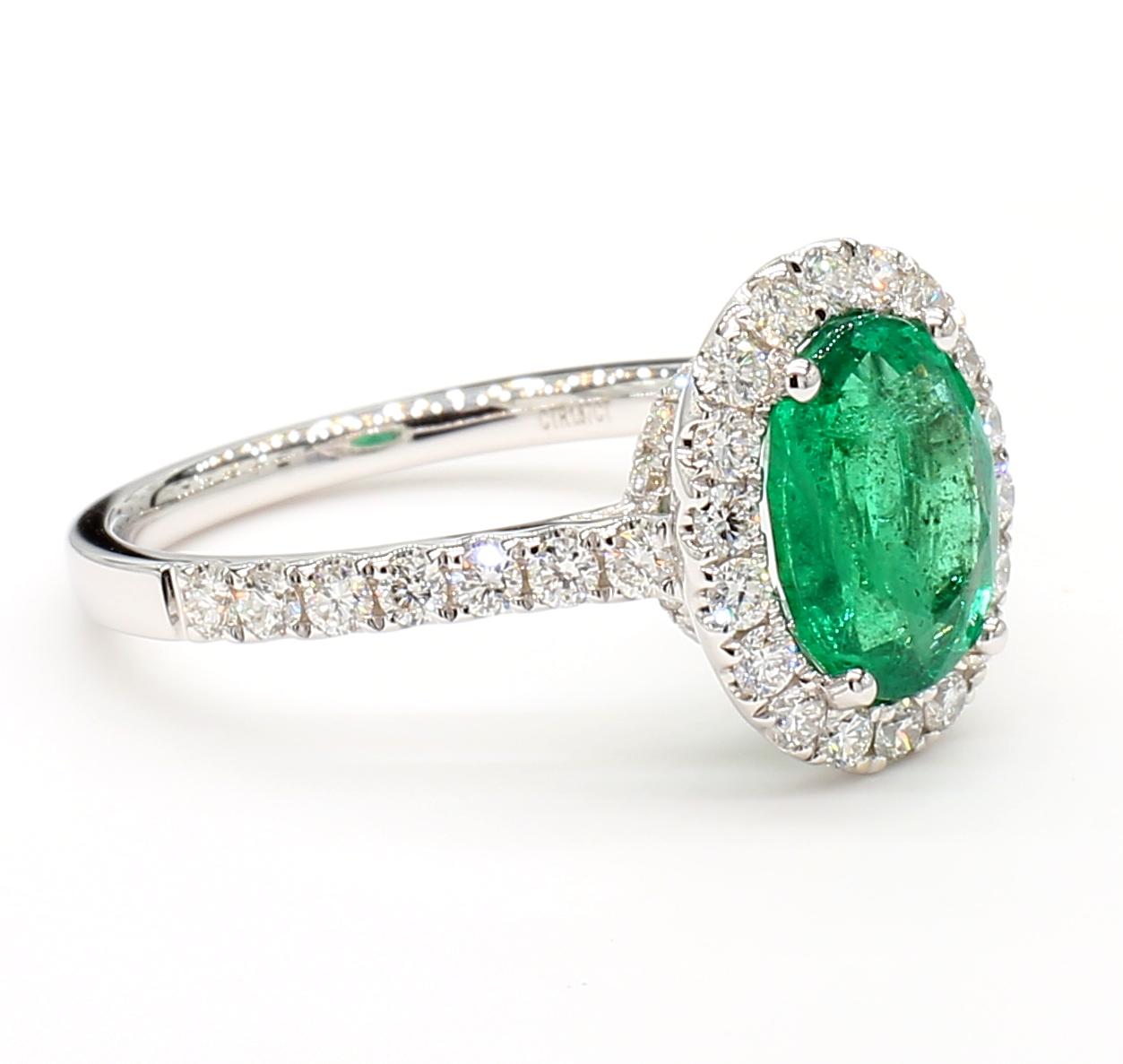 Natural Oval Emerald and White Diamond White Gold 2.46 Carat TW Cocktail Ring