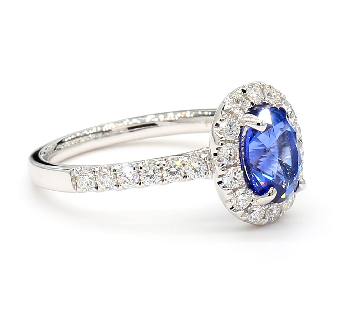 Natural Blue Oval Sapphire and White Diamond 2.07 Carat TW Gold Cocktail Ring