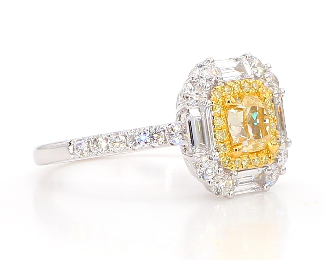 GIA Certified Natural Yellow Cushion Diamond 1.84 Carat TW Gold Cocktail Ring