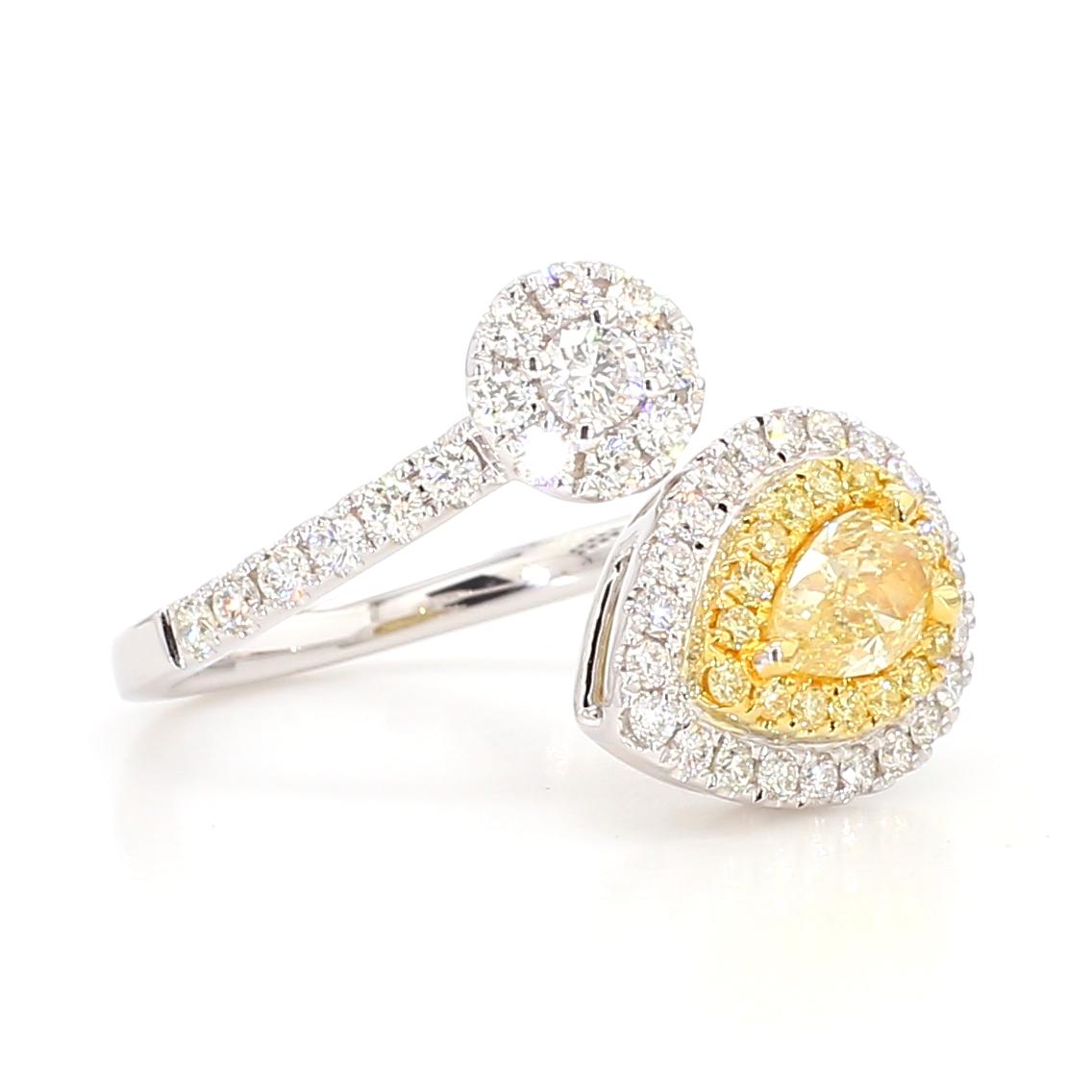 GIA Certified Natural Yellow Pear Diamond 1.30 Carat TW Gold Cocktail Ring