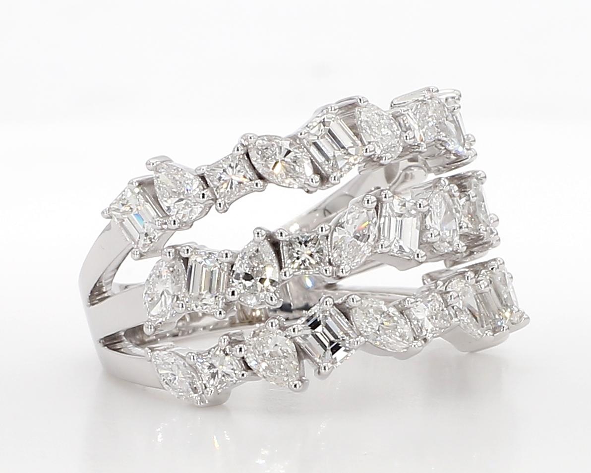 Natural White Mix Diamond 2.77 Carat TW White Gold Cocktail Ring