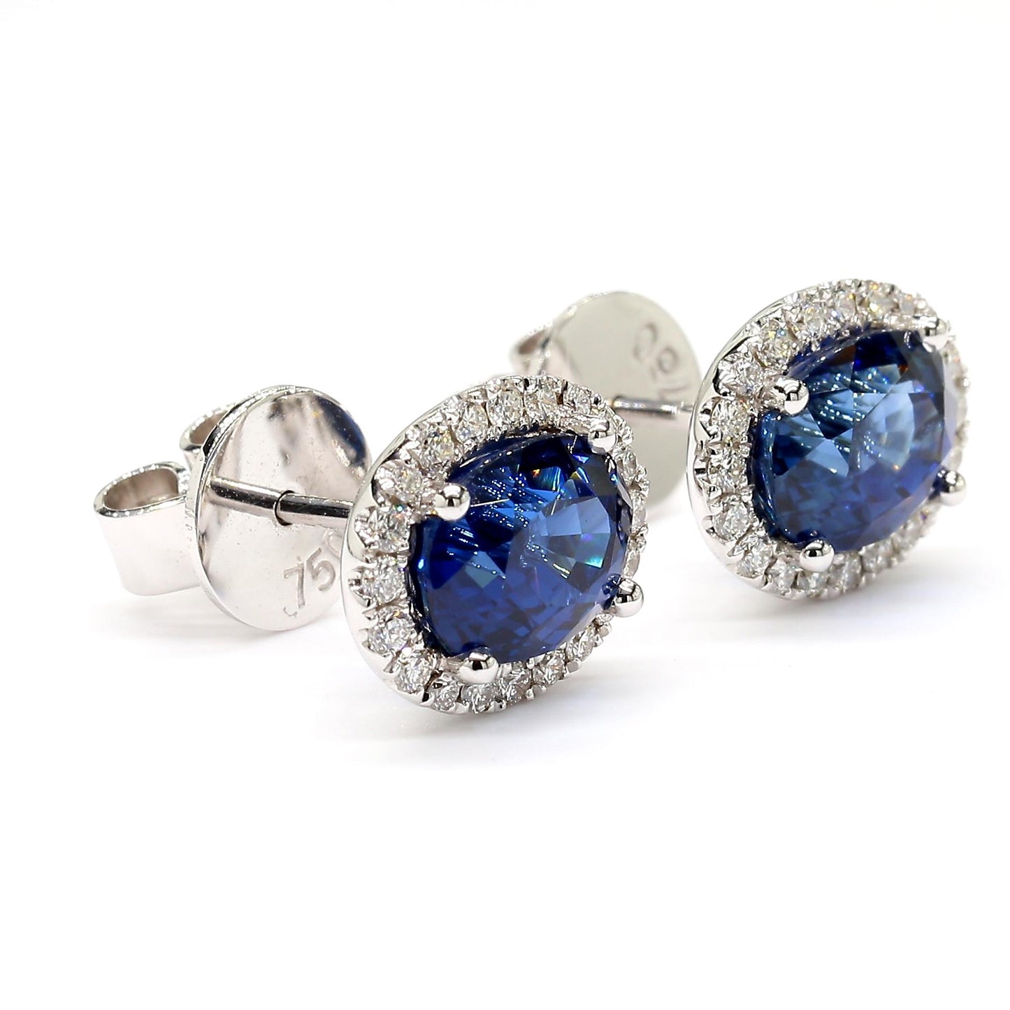 Natural Blue Oval Sapphire and Diamond 4.73 Carat TW Gold Stud Earrings