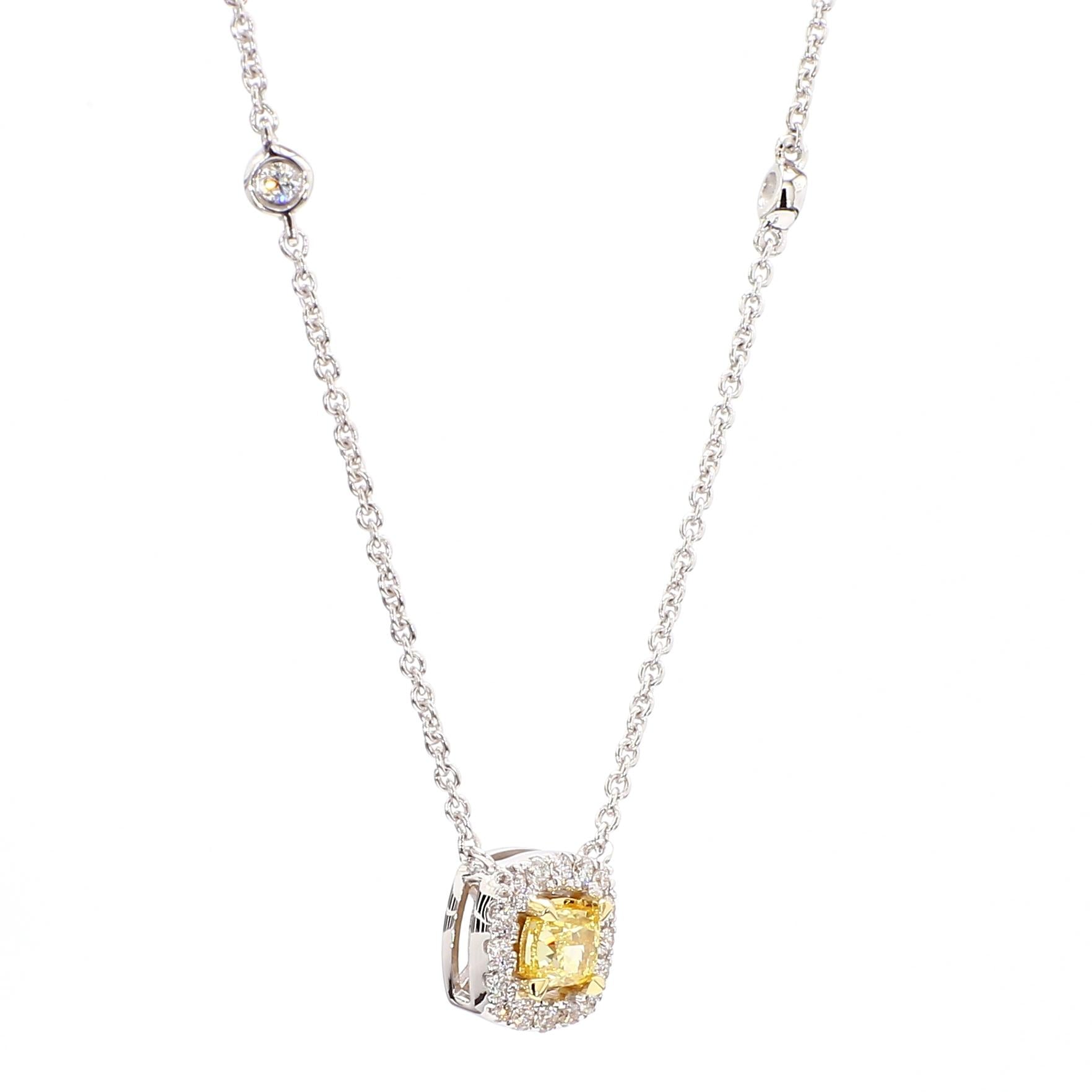 Natural Yellow Cushion Diamond 0.43 Carat TW Gold Drop Necklace