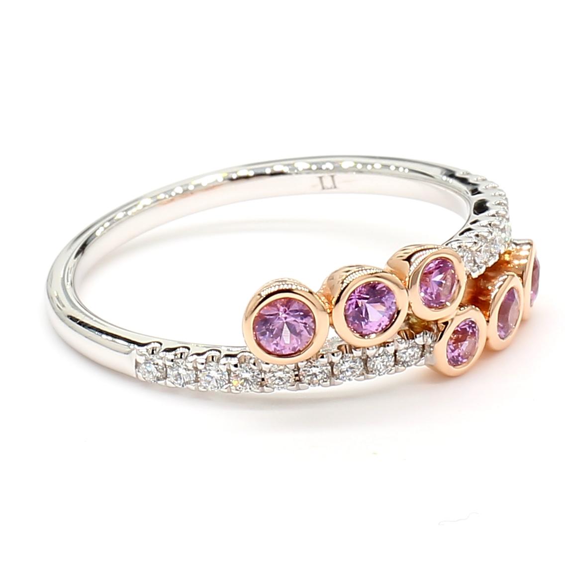 Natural Pink Round Sapphire and White Diamond .46 Carat TW Gold Wedding Band