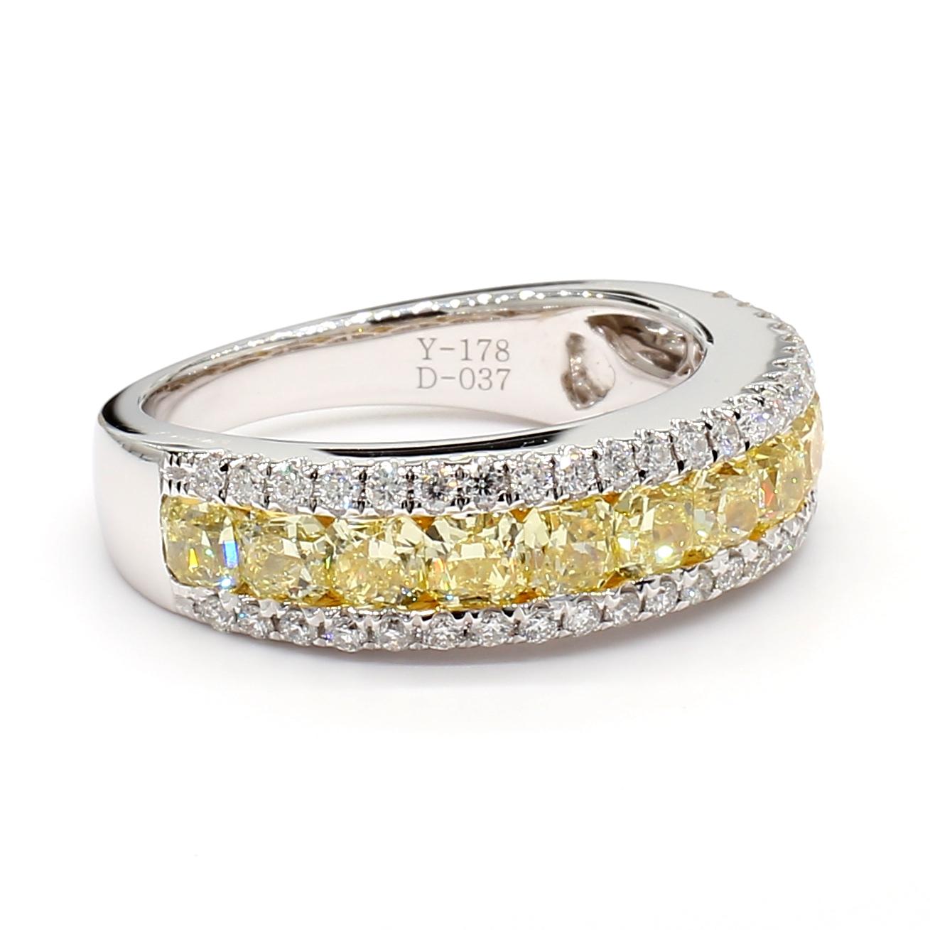 Natural Yellow Radiant Diamond 2.15 Carat TW Gold Wedding Band