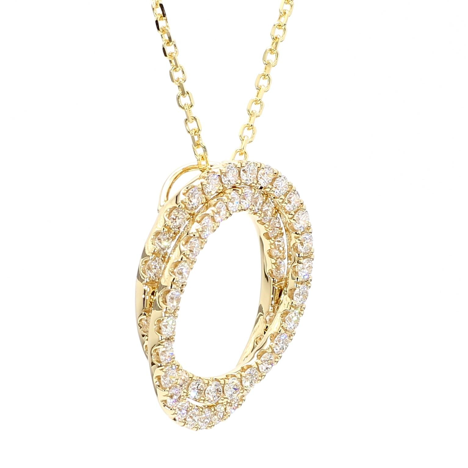 Natural White Round Diamond 1.20 Carat TW Yellow Gold Drop Pendant