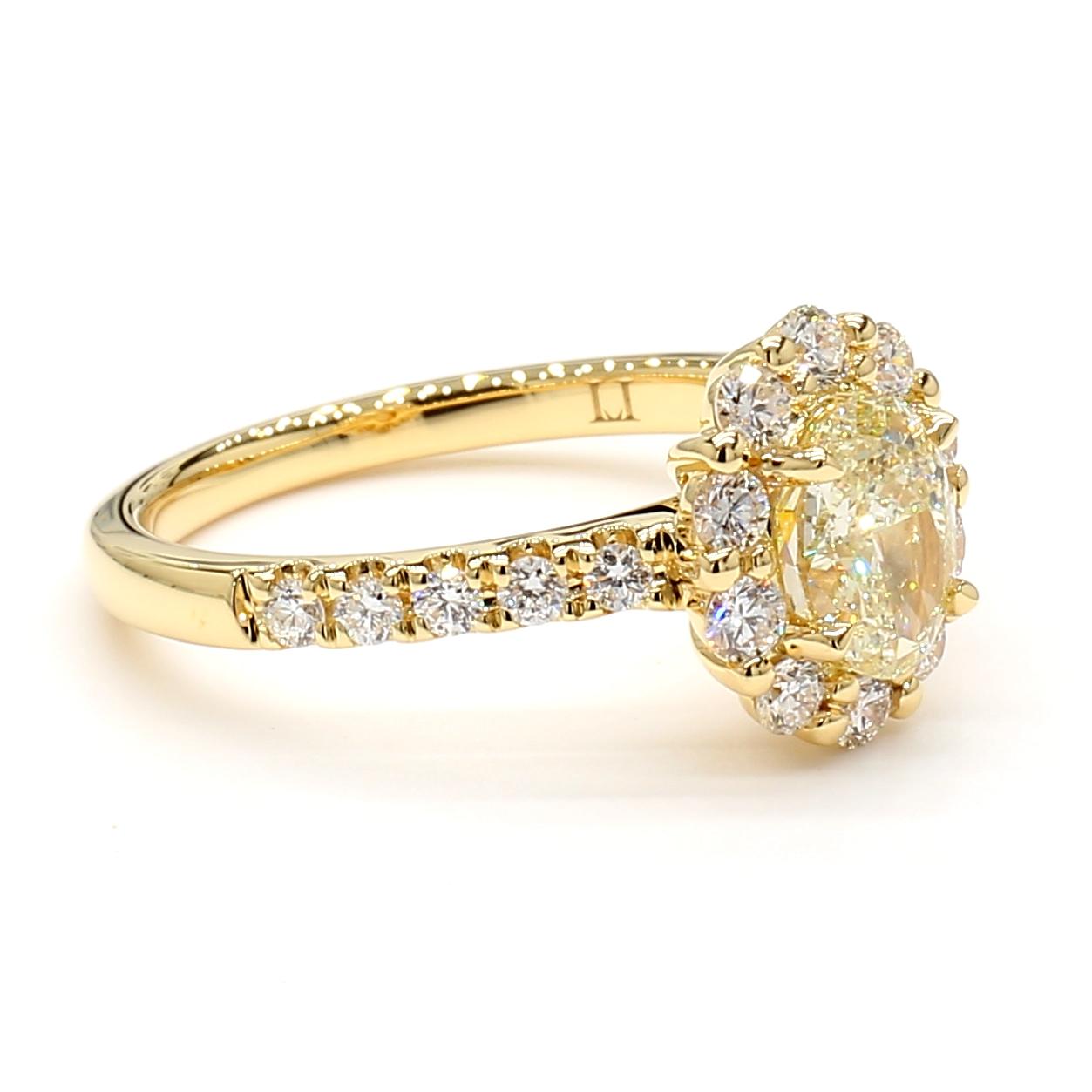 Natural Yellow Oval and White Diamond 1.25 Carat TW Yellow Gold Cocktail Ring