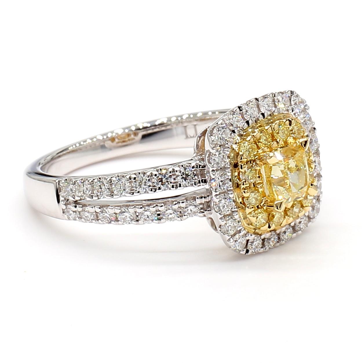 Natural Yellow Cushion Diamond 1.11 Carat TW Gold Cocktail Ring