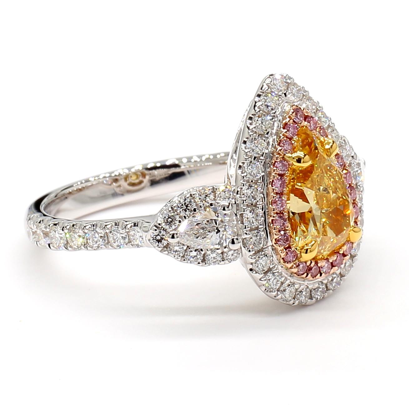 GIA Certified Natural Yellow Pear Diamond 2.00 Carat TW Gold Cocktail Ring