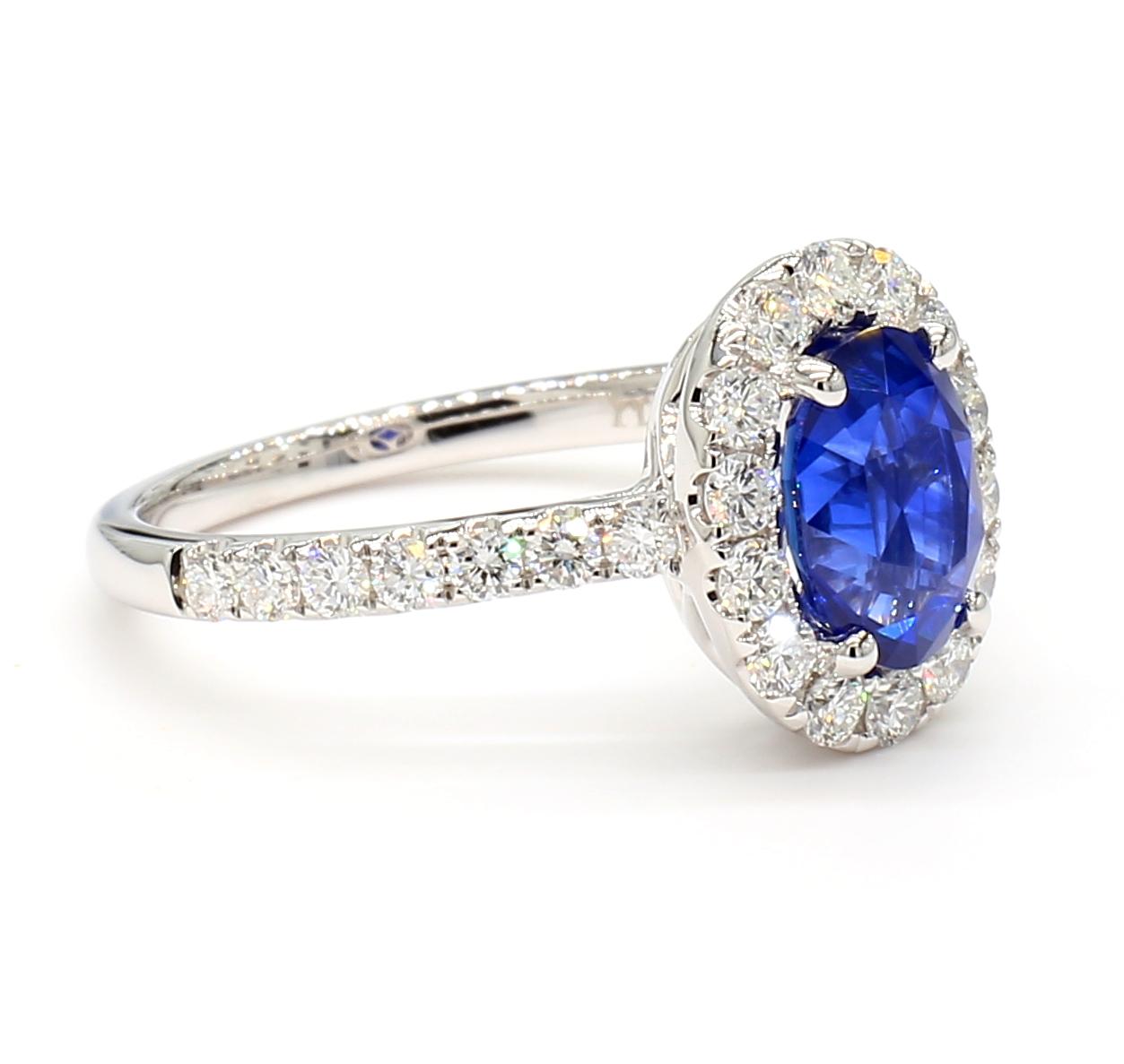 Natural Blue Oval Sapphire and White Diamond 2.45 Carat TW Gold Cocktail Ring