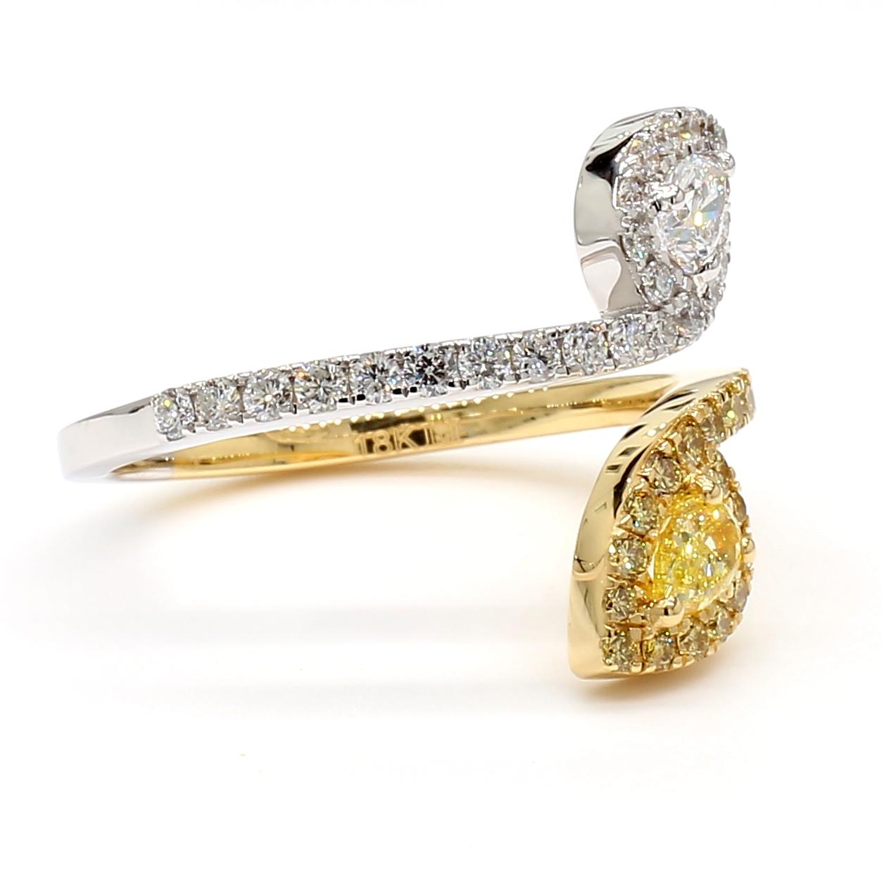 Natural Yellow Pear and White Diamond 0.99 Carat TW Yellow Gold Cocktail Ring