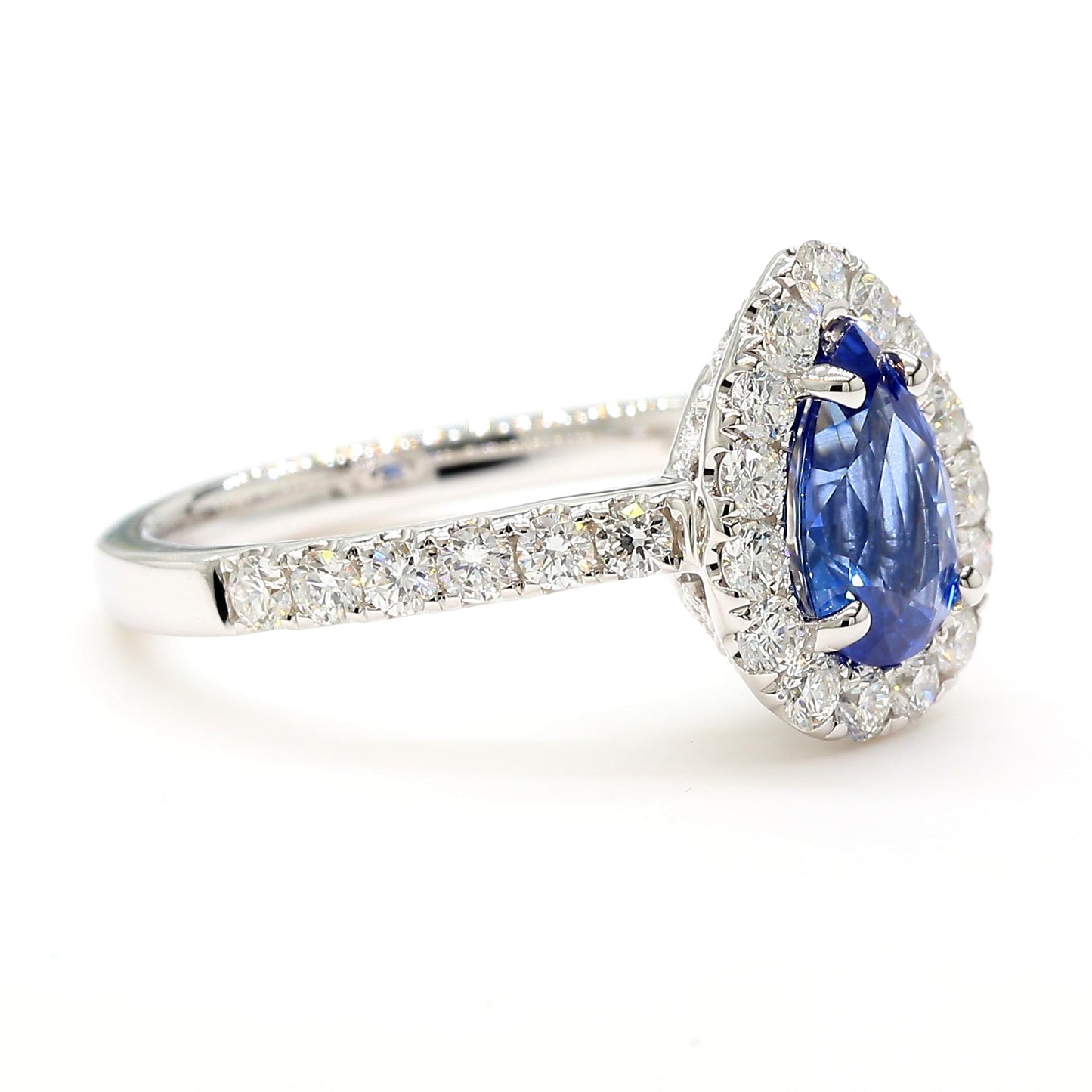 Natural Blue Pear Sapphire and White Diamond 1.92 Carat TW Gold Cocktail Ring