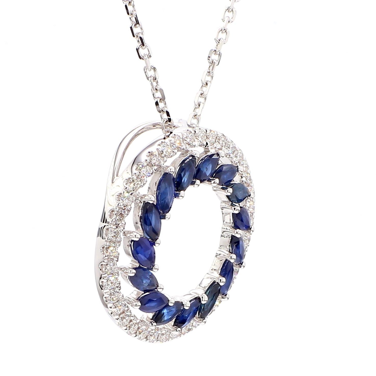 Natural Blue Marquise Sapphire and Diamond 2.09 Carat TW Gold Drop Pendant