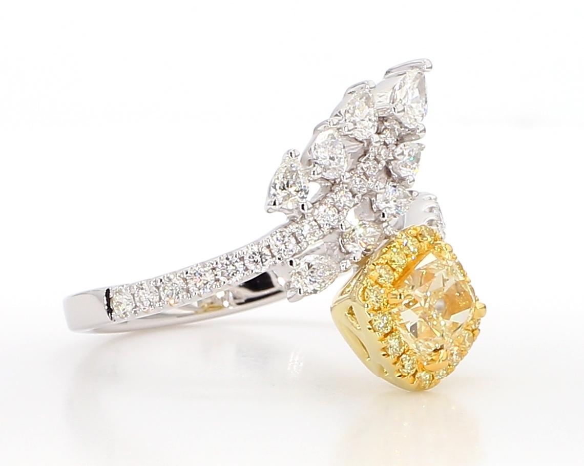 GIA Certified Natural Yellow Cushion Diamond 1.59 Carat TW Gold Cocktail Ring