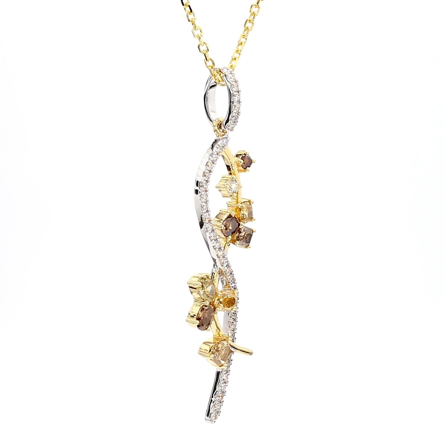 Natural Fancy Color Mix Diamond 1.12 Carat TW Gold Drop Pendant