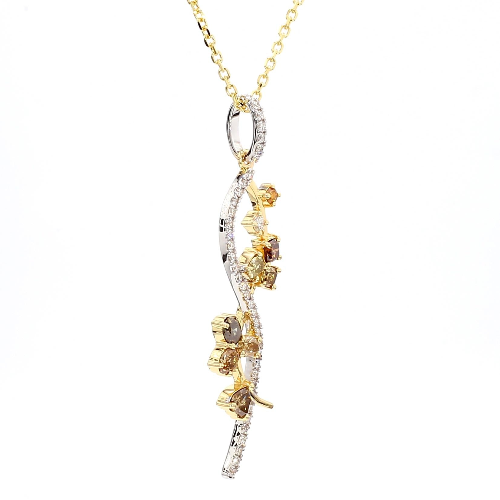 Natural Fancy Color Mix Diamond 1.24 Carat TW Gold Drop Pendant