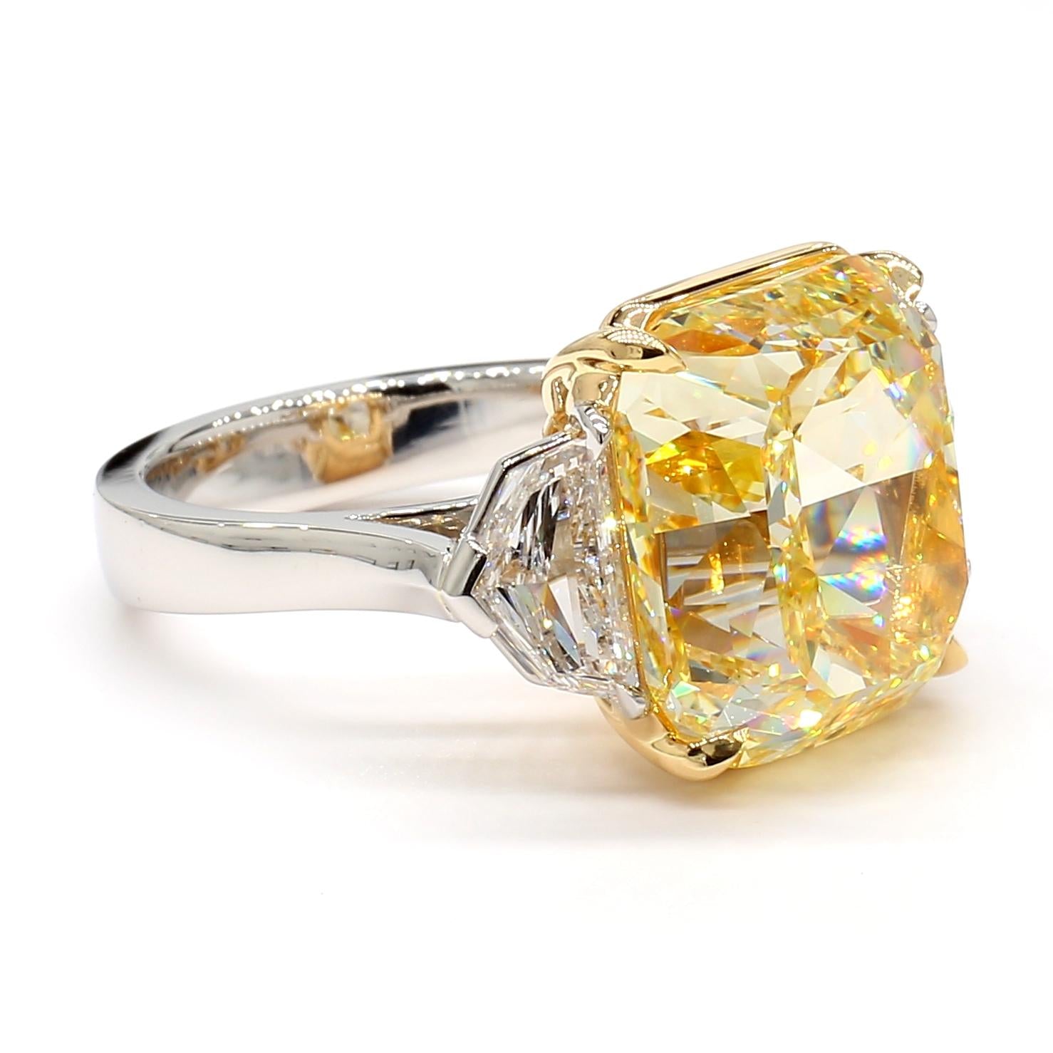 GIA Certified Natural Yellow Radiant Diamond 15.44 Carat TW Plat Cocktail Ring