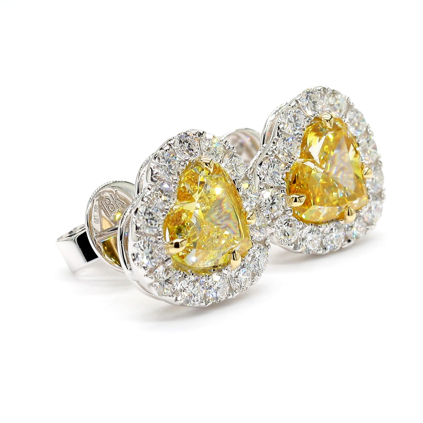 GIA Certified Natural Vivid Yellow Heart Diamond 4.50 Carat TW Gold Earrings