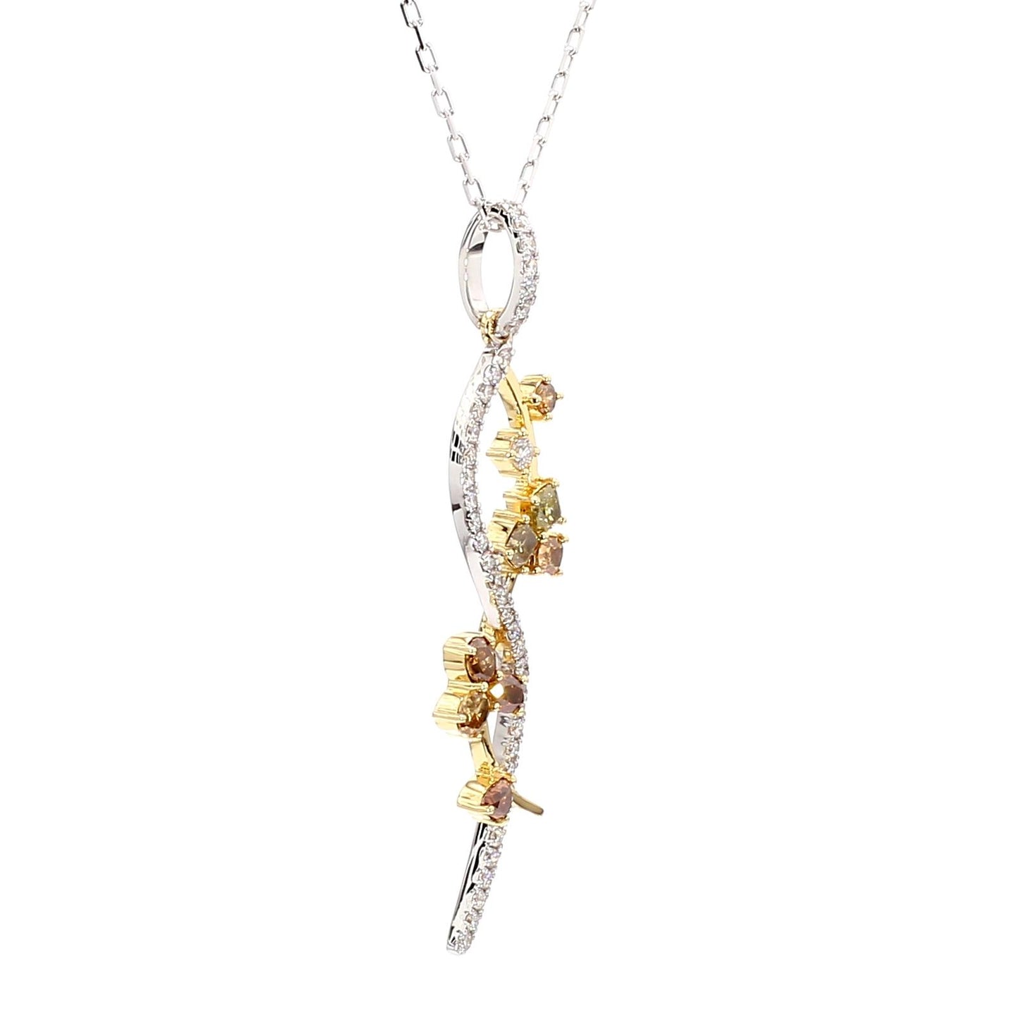 Natural Fancy Color Mix Diamond 0.98 Carat TW Gold Drop Pendant