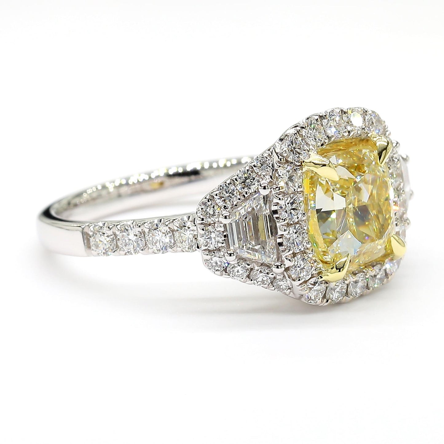 GIA Certified Natural Yellow Cushion Diamond 3.20 Carat TW Gold Cocktail Ring