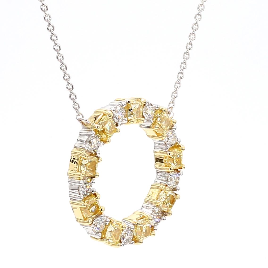 Natural Yellow Cushion and White Diamond 2.25 Carat TW Gold Drop Pendant