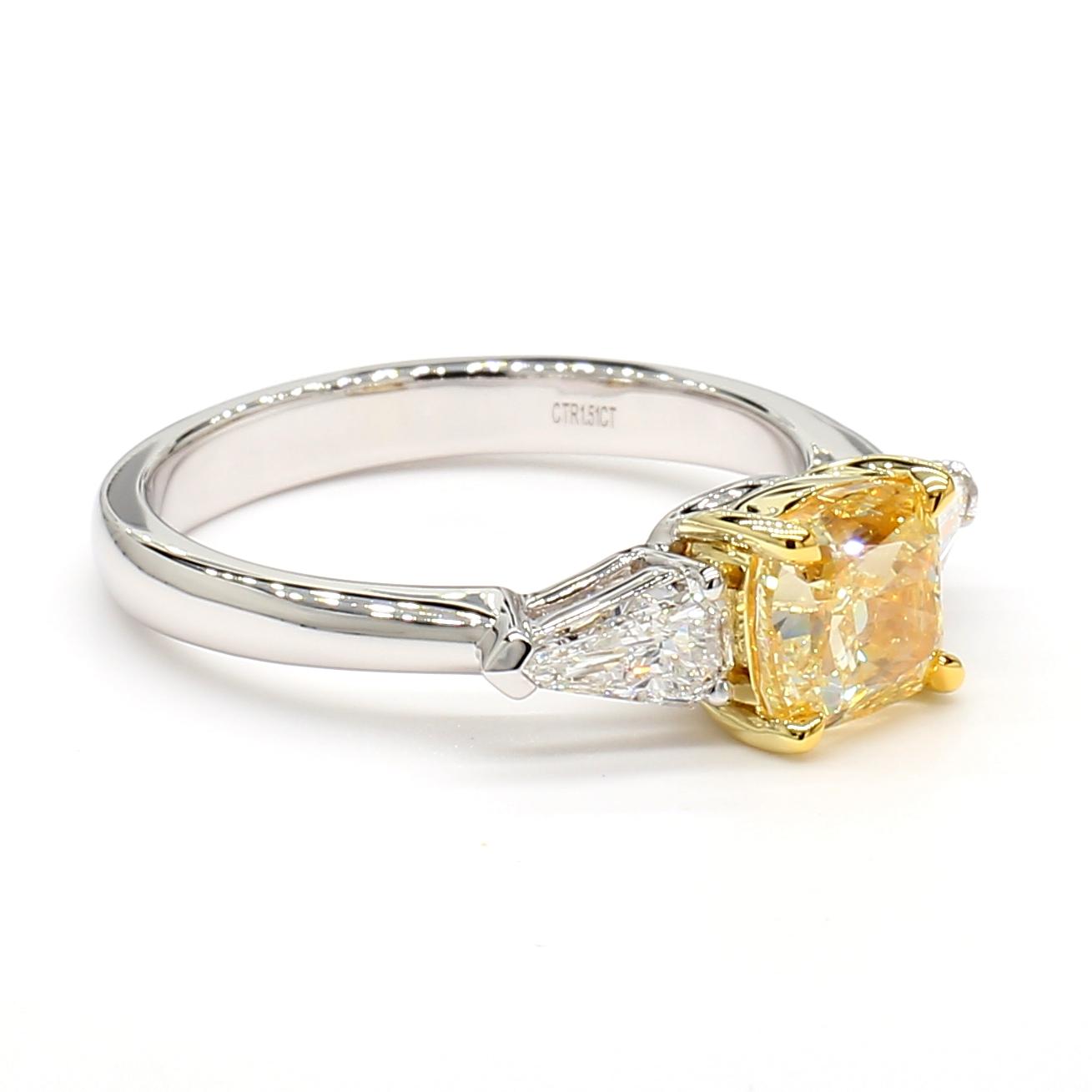 GIA Certified Natural Yellow Cushion Diamond 1.84 Carat TW Gold Cocktail Ring