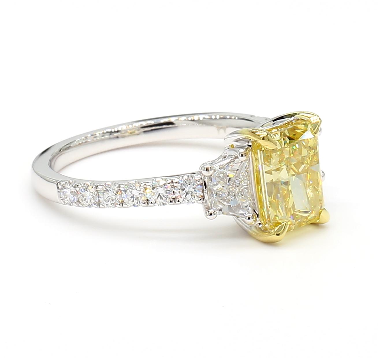 GIA Certified Natural Yellow Radiant Diamond 2.47 Carat TW Gold Cocktail Ring