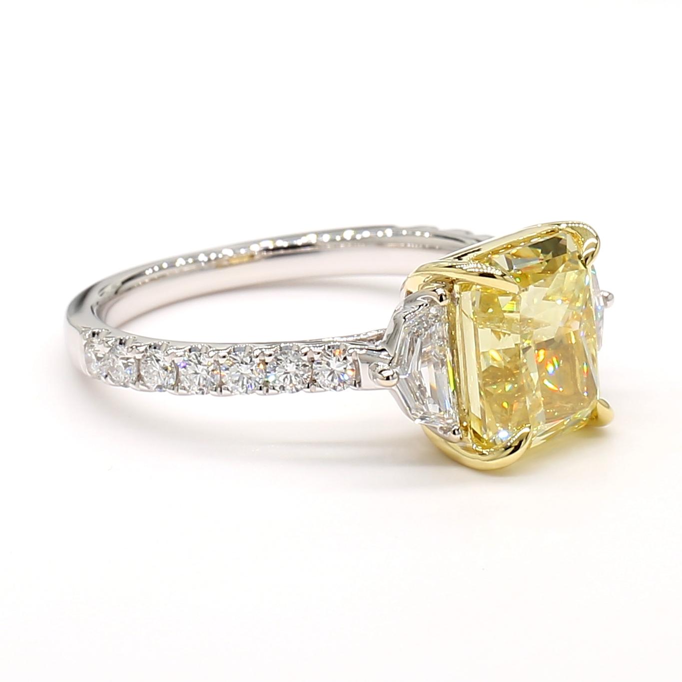 GIA Certified Natural Yellow Radiant Diamond 3.74 Carat TW Gold Cocktail Ring