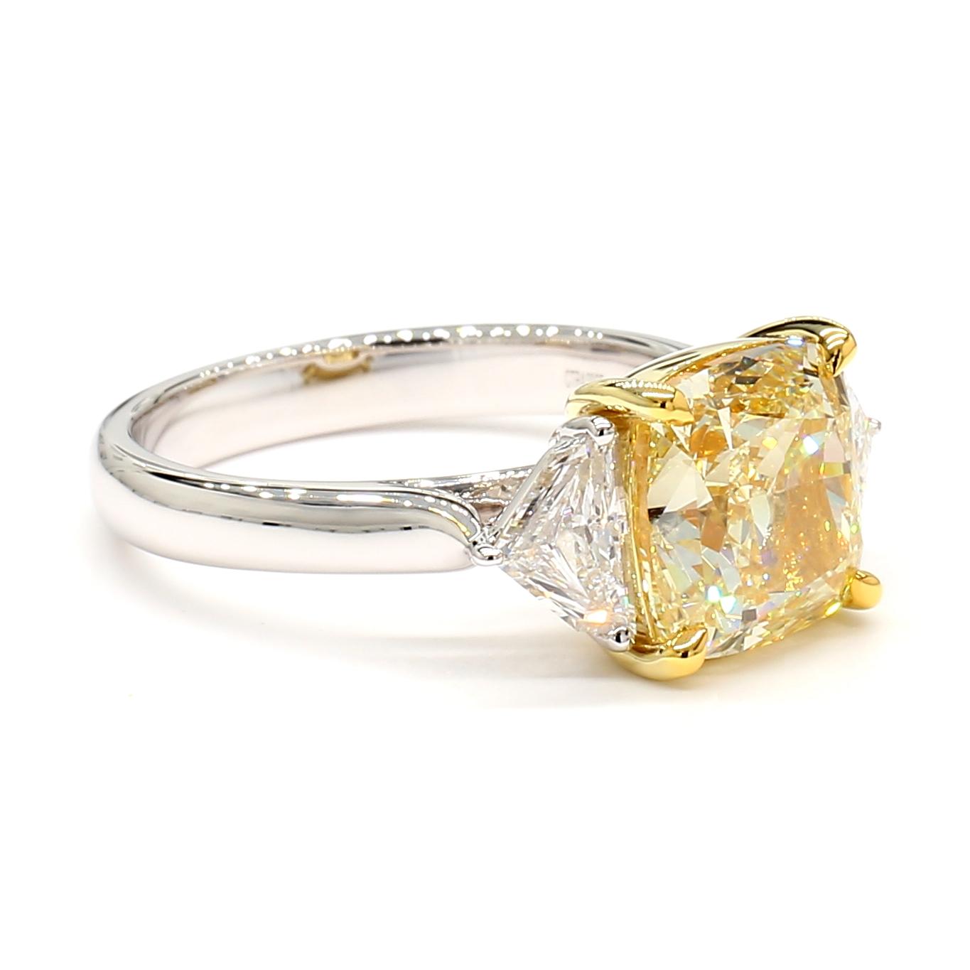 GIA Certified Natural Yellow Cushion Diamond 4.69 Carat TW Gold Cocktail Ring